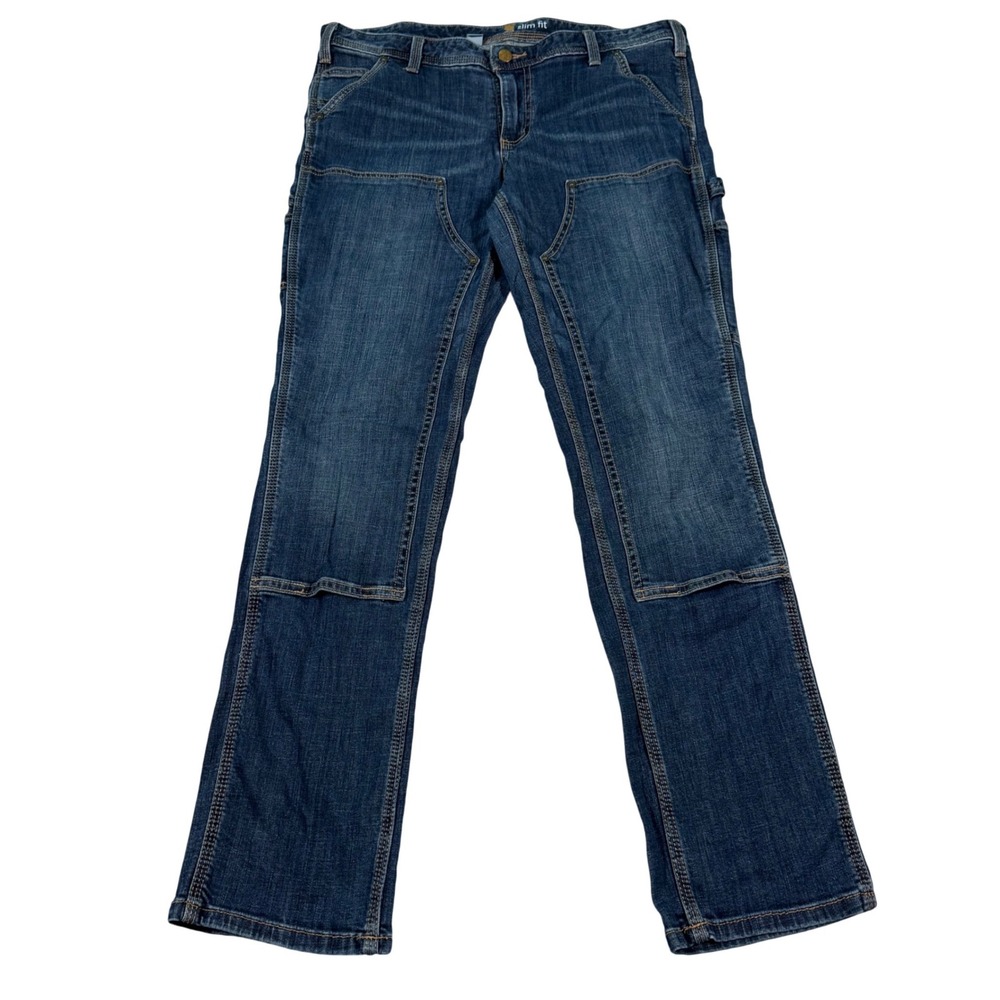 Carhartt Double Front Carpenter Jeans Womens 12 Regular Blue Slim Fit Workwear